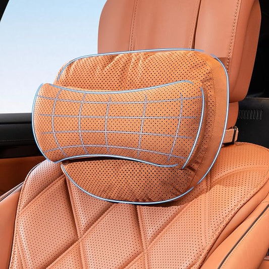 Car Headrest Pillow, Premium Suede Car Neck Pillow with Adjustable Strap, Ergonomic Car Neck Support Pillow for Relieve Driving Fatigue, Universal Fit Cars SUVs Sedan Home Office (Orange)