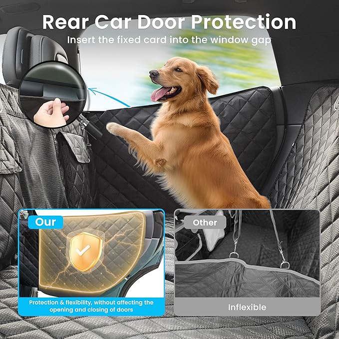 Dog Seat Cover for Back Seat with Hard Bottom Extender, 450lbs Support Dog Hammock for Car, Waterproof Non-Slip Back Seat Cover for Dogs with Full Seat & Door Protection for Truck SUV Sedan