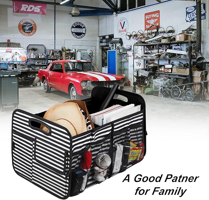 Femuar Car Trunk Organizer,Car Storage Organizer with 72L Large Capacity Waterproof Collapsible and 11 Pockets,Trunk Organizer for Car Suv/Jeep/Sedan, Large Size, Stripe