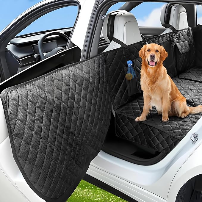 Dog Seat Cover for Back Seat with Hard Bottom Extender, 450lbs Support Dog Hammock for Car, Waterproof Non-Slip Back Seat Cover for Dogs with Full Seat & Door Protection for Truck SUV Sedan