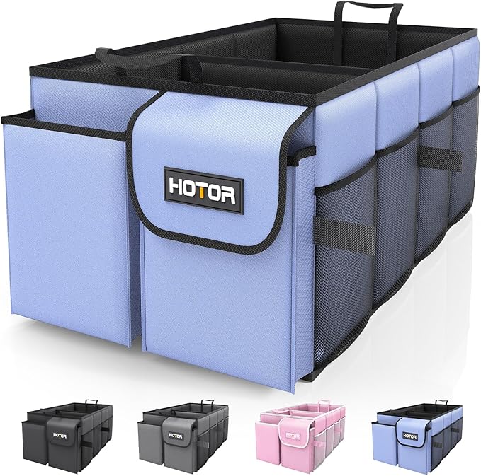 HOTOR Large-Capacity Trunk Organizer - Foldable for SUVs & Sedans, Sturdy Organization for Car Accessories, Tools, Sundries, Blue, 2 Compartments, US11032 | Foldable, Sturdy Organization, for Car Accessories, Tools, Sundries, US11032