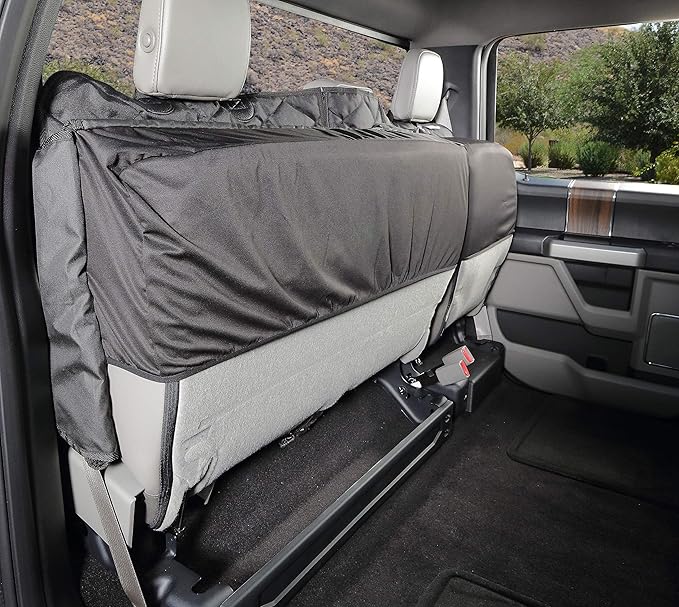4Knines Bench Seat Covers for Trucks with Dog Hammock - Rear Seat Protector for Dogs Fits Full Size Crew Cab with Split Bench Seats - Waterproof, Heavy-Duty Dog Seat Cover (Driver Side, Black)