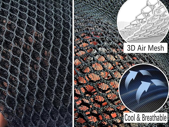 acdiac Summer Cool 3D Air Mesh Breathable Vented Car Seat Cushion Pad Set,Universal Auto Back Cooling Ventilated Seat Cover for Car SUV Truck Van Pickup (Black, 1 Pack seat pad +1 Pack Back Cushion)