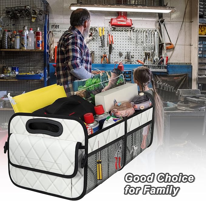 Deosk Car Trunk Organizer for SUV, Car Organizers and Storage with 6 Pocket, Car Accessories for Women/Men 70L Waterproof Polyester Trunk Organizer(Large, Beige)