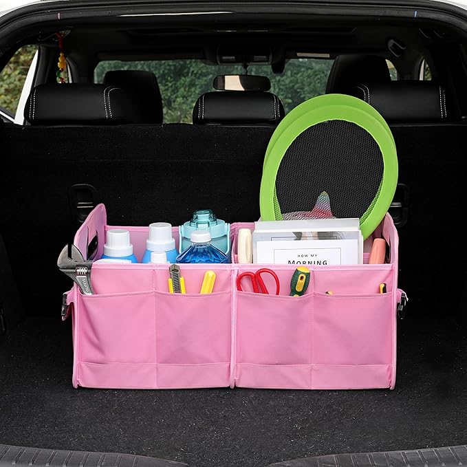 Car Trunk Organizer - Collapsible Multi Compartment Storage with Adjustable Straps for SUV
