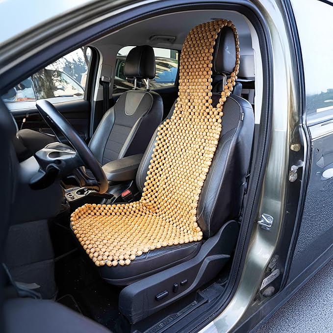 ZONETECH Beaded Seat Cover for Cars Cooling, Massage Cushion, Car Seat Natural Wooden Beads for Semi Truck, Trailer, Car (Natural, 1-Pack)