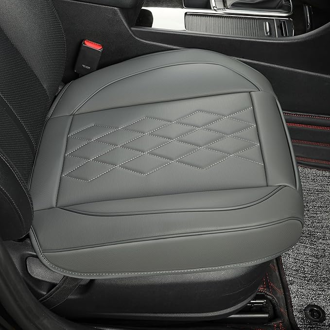 JOJOBAY Leather Car Seat Cover,Bottom Seat Covers for Cars,Front Seat Protector,Fit for 95% of Vehicles - Padded,Anti-Slip,Premium Leather(1 PC,Grey)