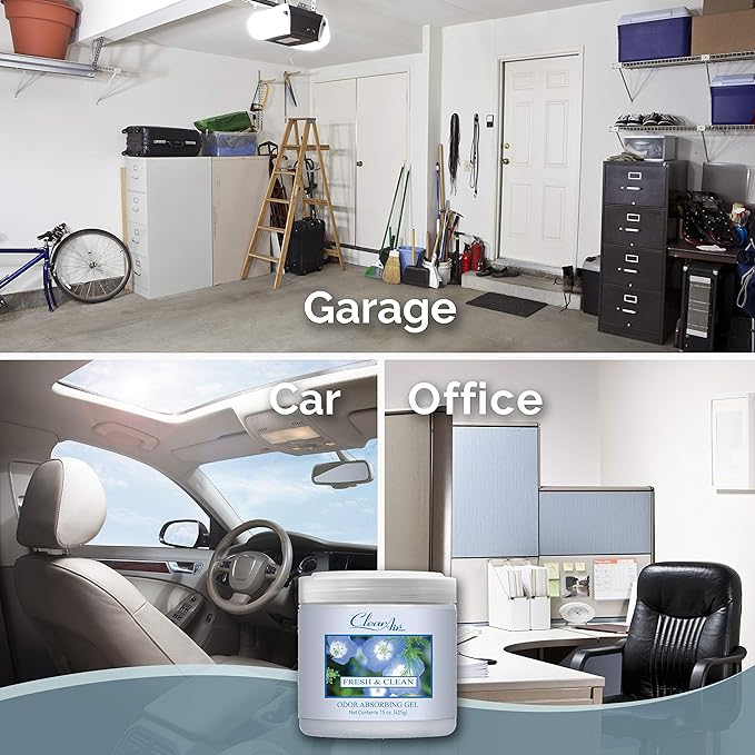 Clear Air 15oz Gel Odor Eliminator - Absorb & Remove Strong Odors from Pets, in Bathrooms, Basements, Garage, Cars, RVs & Boats - Eliminate Tough Odors with Essential Oils (Fresh & Clean, 2-Pack)