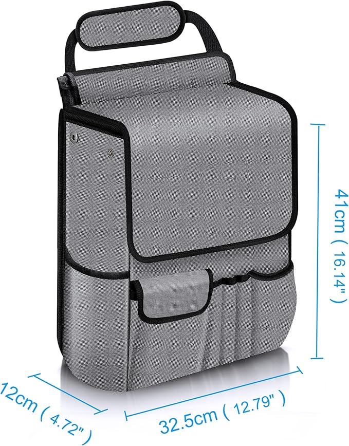 Car Front Seat Organizer| Efficient Car Organizers and Storage | Laptop,Tablet Pockets, Adjustable Straps,Kid-Friendly, Multi-Pocket, Cup Holders, Sturdy and Durable, Grey