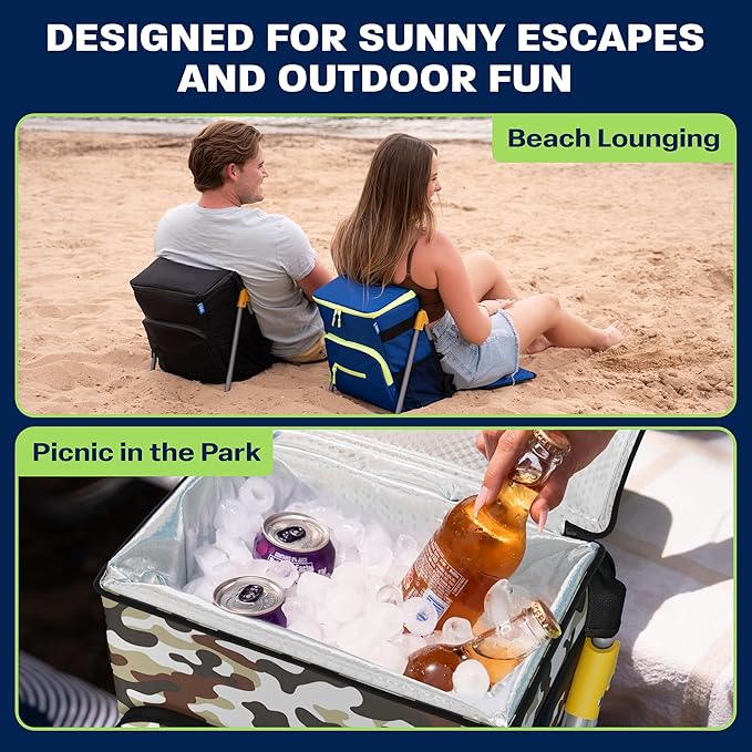 Insulated Backpack Cooler with Foldable Seat - 40 Cans, 24 Hour Cooling, Breathable Straps, Lightweight Leak Proof Liner, Portable Cooler Backpack Bag for Men Women Beach Travel Camping Picnic Hiking