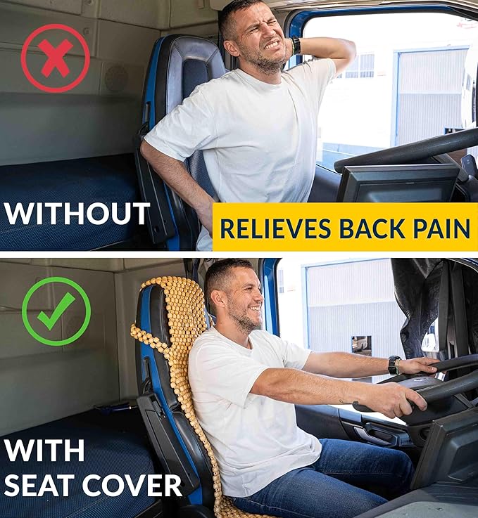 ZONETECH Beaded Seat Cover for Cars Cooling, Massage Cushion, Car Seat Natural Wooden Beads for Semi Truck, Trailer, Car (Natural, 2-Pack)