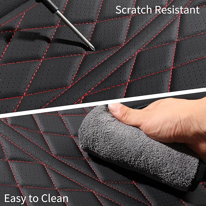 Car Seat Cover Custom Fit for Dodge Ram 1500 2500 3500 2002-2026 Faux Leather Seat Cover Set Compatible with Crew Quad Regular Cab Pickup Truck Cushions (Black Redline, Full Set, Flat Rear)