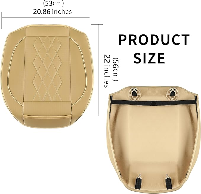 JOJOBAY 2pack Leather Car Seat Cover,Bottom Seat Covers for Cars,Front Seat Protector,Fit for 95% of Vehicles - Padded,Anti-Slip,Premium Leather(2 PCS,Beige)