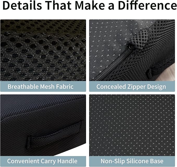 6" Extra Thick Memory Foam Office Chair Cushion – 2-Layer Booster Seat for Back & Tailbone Pain Relief, 18 x 16 x 6in Non-Slip Cushion with Carry Handle for Wheelchair, Car, and Airplane