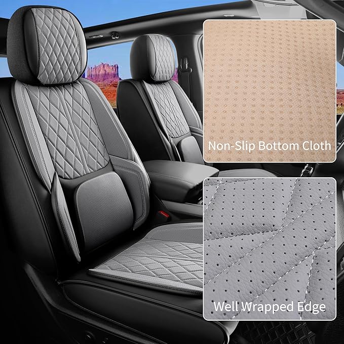 Car Seat Cover Custom Fit for Ford F150 2009-2026 Faux Leather Seat Cover Set Compatible with Regular Cab Super Cab Super Crew Pickup Truck Cushions (Black & Grey, Front Seat)