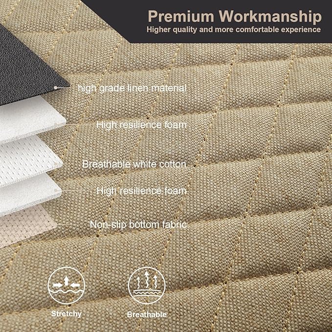 West Llama Linen Car Seat Covers,Bottom Seat Covers for Cars Include 1 Pair Front Driver Seat Pad Mat and 1 Rear Bench Cover for SUVs,Cars,Sedans(3Piece-Beige)