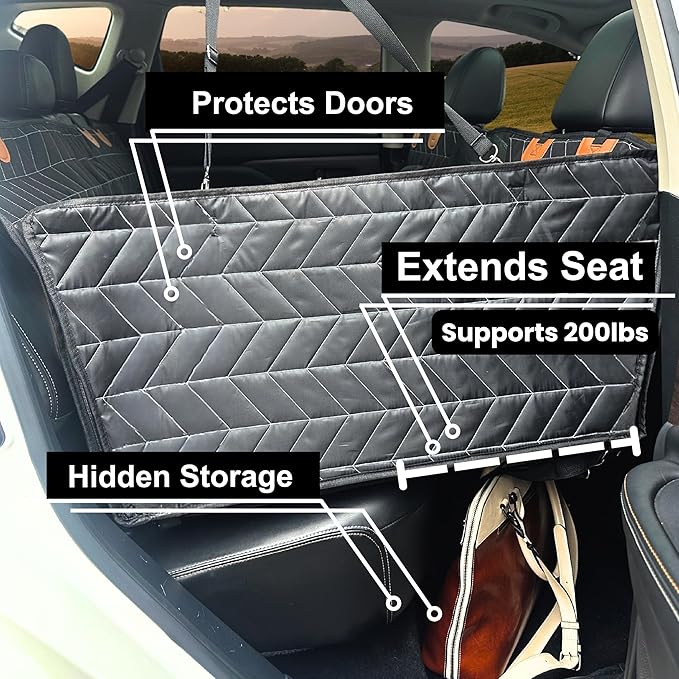 Boops & Floofs Convertible Back Seat Extender for Dogs, Half Seat Extender, Non-Slip Waterproof Hard Bottomed Hammock, Allows Passengers (PAT Pending 63/550,158)