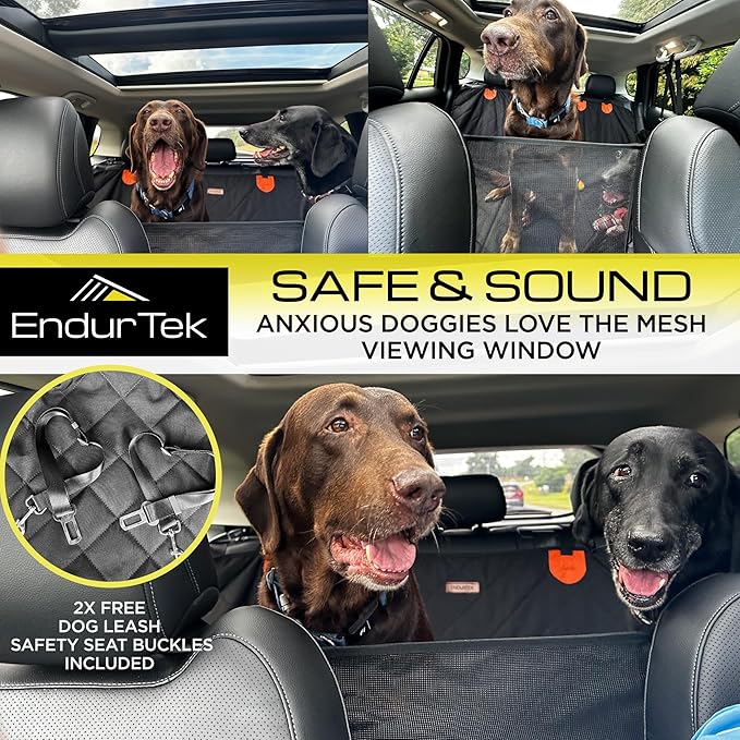 Dog Car Seat Cover for Back Seat | Universal Hard Bottom Back Seat Extender for Car, Truck, SUV | Waterproof Cargo and Truck Bed Protector Hammock with Storage Pockets for Medium & Large Dogs