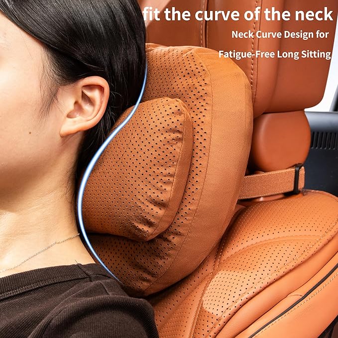 2 Pack Car Headrest Pillow, Suede Car Headrest Pillow for Neck Support with Adjustable Strap, Suitable for Cars SUVs Sedan Home Office (Orange)