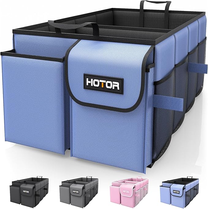HOTOR Trunk Organizer for Car - Car Organizer, Foldable Trunk organizer for SUVs & Sedans, Sturdy Car Organization for Car Accessories, Tools, Sundries, Blue, 2 Compartments, 23.6"×14.2"×10.6"