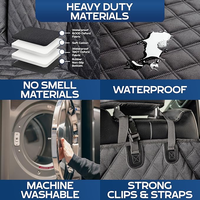 Ruff Liners XL Floor Cover with Door Protection, Black – As Seen on Shark Tank – Fits Full Size Crew Cab Trucks with Fold Up Seats, Waterproof & Machine Washable – Sturdy XL Dog Hammock for Truck