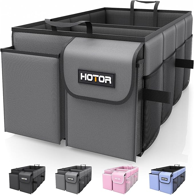 HOTOR Foldable Trunk Organizer - SUV & Sedan Compatible, Sturdy 2-Compartment Grey Car Accessory Organizer, 23.6"14.2"10.6"