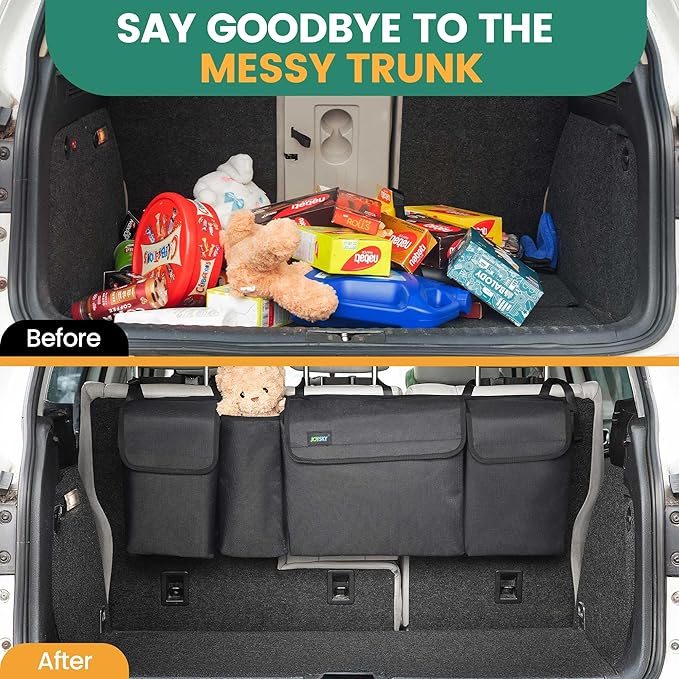 JOYSKY Trunk Hanging Organizer, Backseat Trunk Organizer for SUV, Truck, MPV, Large Capacity Vehicle Storage Bag with Upgraded High-Density Fabric, Space Saving Car Accessories Interior