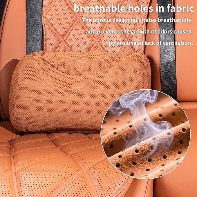 Car Lumbar Support Pillow, Lower Back Support for Driving Seat Suede Lumbar Pillow for Office Chair, Lumbar Pillow for Lower Back Pain Relief and Improve Posture (Orange)