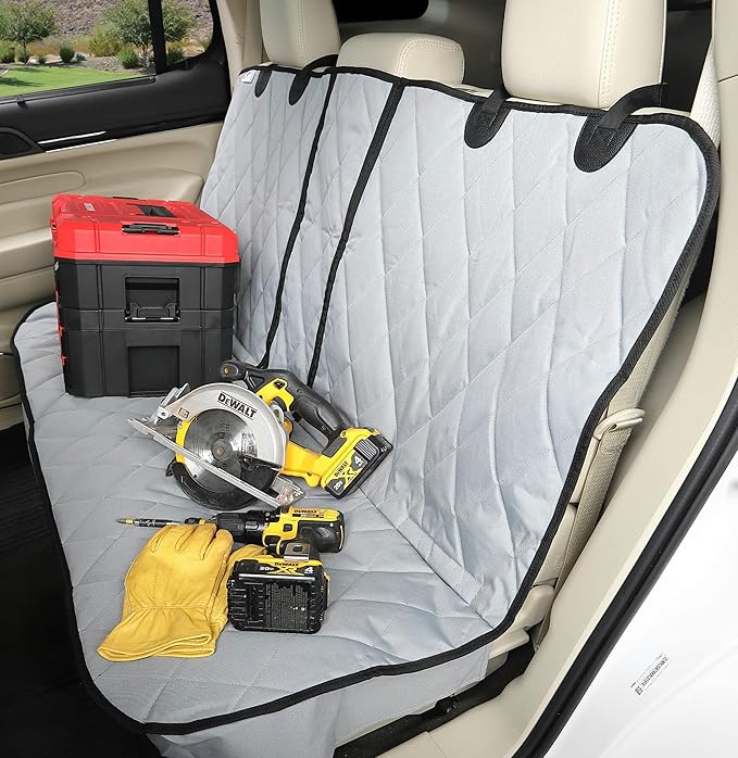 4Knines Dog Seat Cover for Back Seat, Heavy Duty Waterproof Rear Seat Protector for Large Trucks, SUVs, Cars - Fits 60/40 Split Bench with Middle Seat Belt, Non-Slip Backseat Cover (Extra Large, Grey)