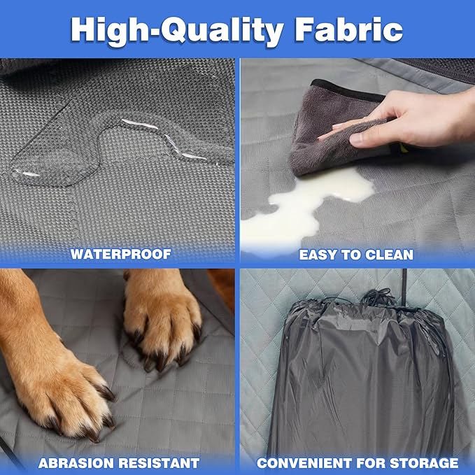 Dog Car Seat Cover for Back Seat, Hard Bottom Car Seat Cover for Dogs Hold 400lbs, Sturdy 600D Heavy Duty Scratch-Proof Waterproof Dog Hammock for Car, SUV, Truck (Black)