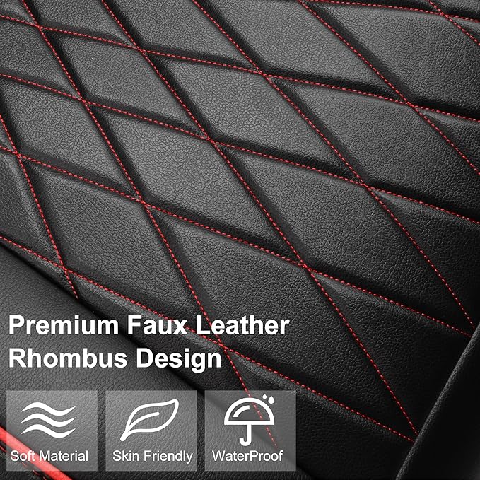 CAR PASS 2 Pack Leather Front Car Seat Covers, Bottom Seat Covers Full Wrapped with Storage Pocket, Anti-Slip PU Seat Protectors,Waterproof Seat Cushion Pad Universal Fit Sedan SUV Truck, Black/Red