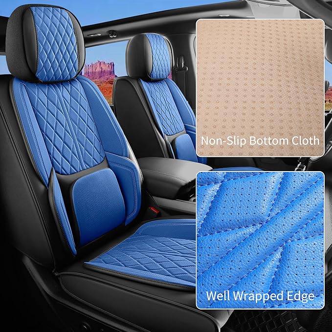 Car Seat Cover Custom Fit for Ford F150 2009-2026 Faux Leather Seat Cover Set Compatible with Regular Cab Super Cab Super Crew Pickup Truck Cushions (Black & Blue, Front Seat)