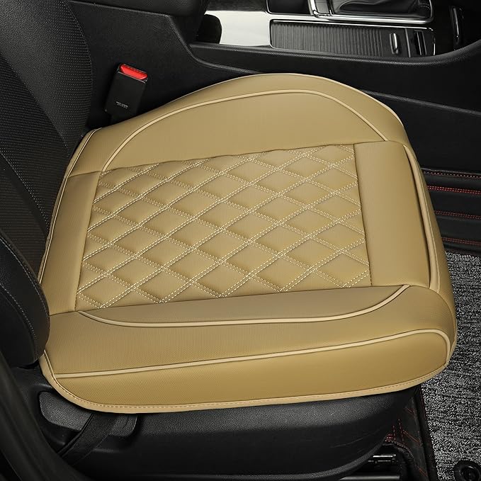 1 Pack Leather Front Car Seat Covers,Bottom Seat Covers for Cars,Driver Car Seat Cover,Luxury Seat Protectors,Waterproof,Full Wrap,for Most Vehicles,Sedan,Truck,SUV(Beige)