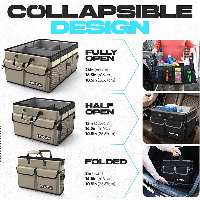 FORTEM Trunk Organizer For SUV Car Trunk Organizer, Foldable Storage, Car Accessories for Women Men, Collapsible Bag, Perfect Christmas Gifts, 600D Oxford, Non Slip Bottom, Straps, Soft Cover (65L)