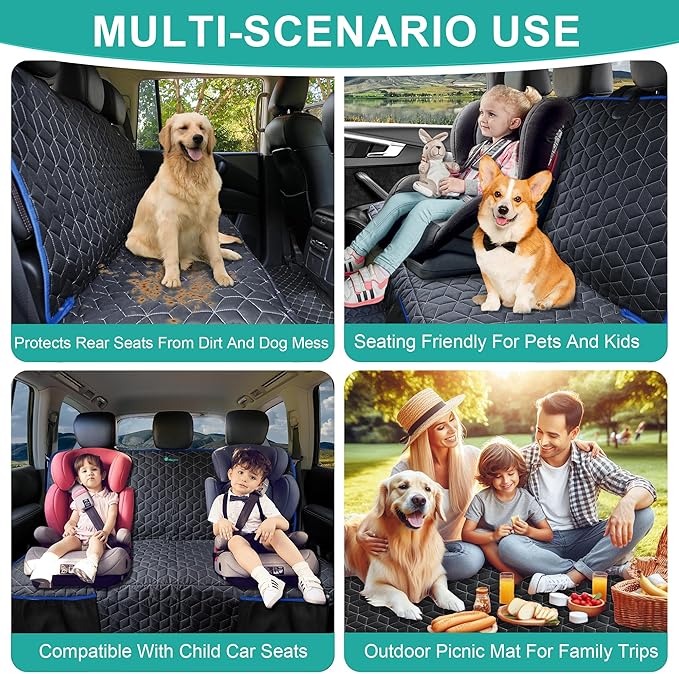 Back Seat Cover for Dogs, Washable Bench Seat Covers for Trucks,Dog Car Seat Covers for Ford f150/Ram1500/Nissan Frontier/Toyota Tacoma/GMC Canyon/Silverado (Blue)