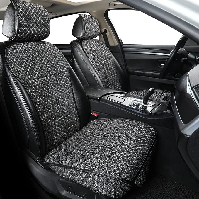 Breathable Car Seat Cover,Front Seat Protector,Durable and Non Slip,Polyester Silk Material, Universal Car Seat Cushion,Suitable for All Seasons,Airbag Compatible. (Black，2PCS)