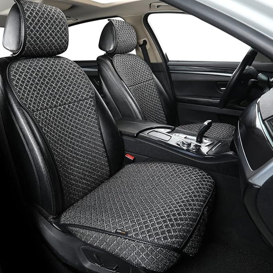 Breathable Car Seat Cover,Front Seat Protector,Durable and Non Slip,Polyester Silk Material, Universal Car Seat Cushion,Suitable for All Seasons,Airbag Compatible. (Black，2PCS)