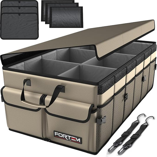 FORTEM Trunk Organizer For SUV Car Trunk Organizer, Foldable Storage, Car Accessories for Women Men, Collapsible Bag, Perfect Christmas Gifts, 600D Oxford, Non Slip Bottom, Straps, Soft Cover (85L)