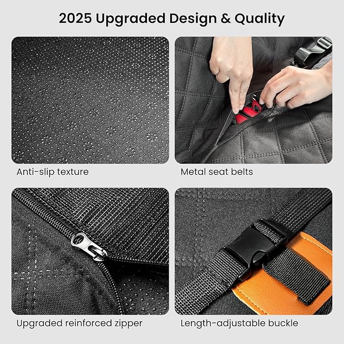 REEVAA Dog Car Seat Cover for Back Seat, Hard Bottom Dog Hammock, Pet Bed Extender for 2-4 Large/Medium Dogs, Waterproof Seat Protector, Universal L Size for SUV Medium Truck, Black+Orange