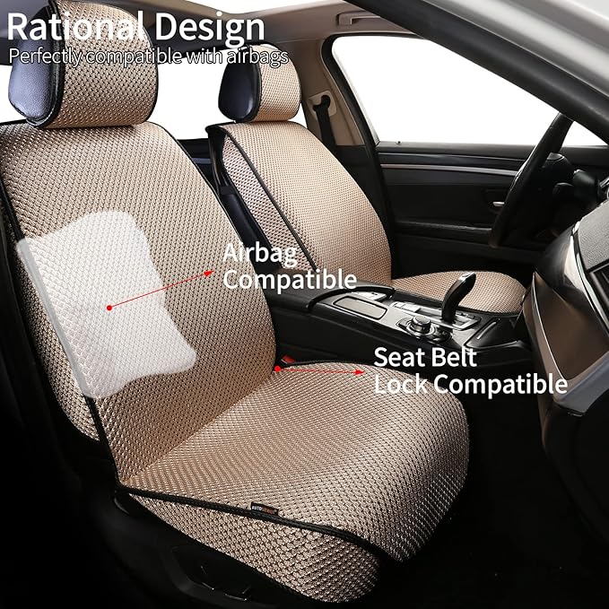 Auto Newer 5 Seats Luxury Breathable Car Seat Cover Full Set Fit Four Seasons of Universal Automotive Vehicle Cushion Cover Compatible with 90% Cars,SUV,Trucks(Full Set Gold Beige)