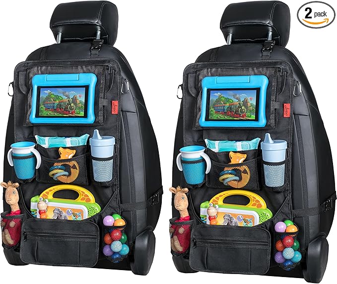 Lusso Gear Heavy Duty Back Seat Car Organizer Extra Large for Protection, Sag Proof & Reinforced Corners, Protects iPad & Backseat, 12 Versatile Car Seat Organizer Storage Compartments (Black) 2-Pack