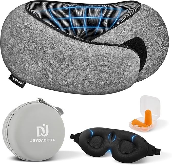 Premium Travel Pillow, Upgraded Memory Foam Neck Pillow, 360° Ergonomic Design Airplane Pillow Travel Pillows for Airplanes, Cars, Offices, Home Use, Large (Dark Gray)