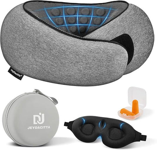 Premium Travel Pillow, Upgraded Memory Foam Neck Pillow, 360° Ergonomic Design Airplane Pillow Travel Pillows for Airplanes, Cars, Offices, Home Use, Large (Dark Gray)