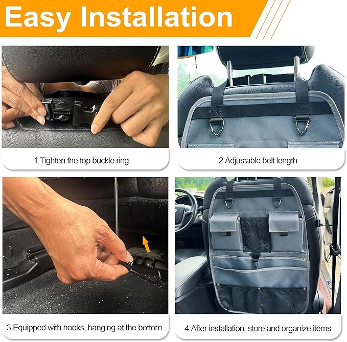 Car Seat Back Organizer with Multiple Storage Pockets, Black Mesh and Fabric, Universal Fit (grey)