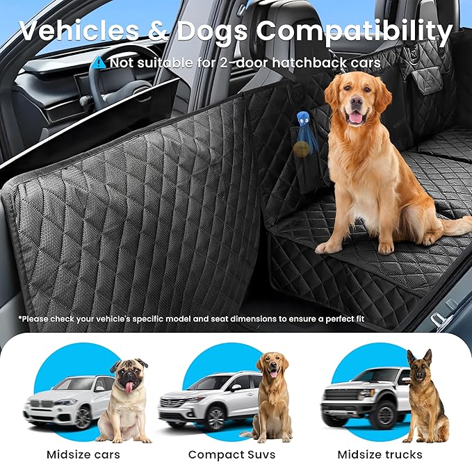 Dog Seat Cover for Back Seat with Hard Bottom Extender, 450lbs Support Dog Hammock for Car, Waterproof Non-Slip Back Seat Cover for Dogs with Full Seat & Door Protection for Truck SUV Sedan