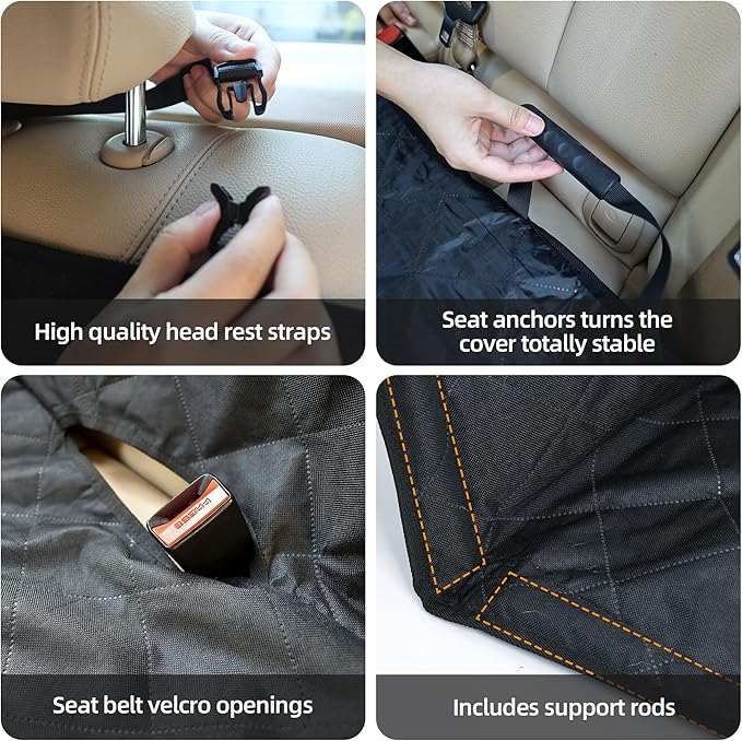 Dog Car Seat Cover, 2 in One Pet Car Seat Tunnel Protector, Protective Mat for Vehicle Back Seat, Waterproof Pet Bench Seat Cover for Dogs, Scratchproof Nonslip Reat Seat Protector (Black)