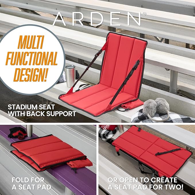 Arden Heated Stadium Seat, Foldable, Lightweight with Carrying Strap, Foam Cushion for Comfort, Adjustable, Back Support, Multi-Functional Use As Stadium Seat or Seat Pad, Navy/Navy