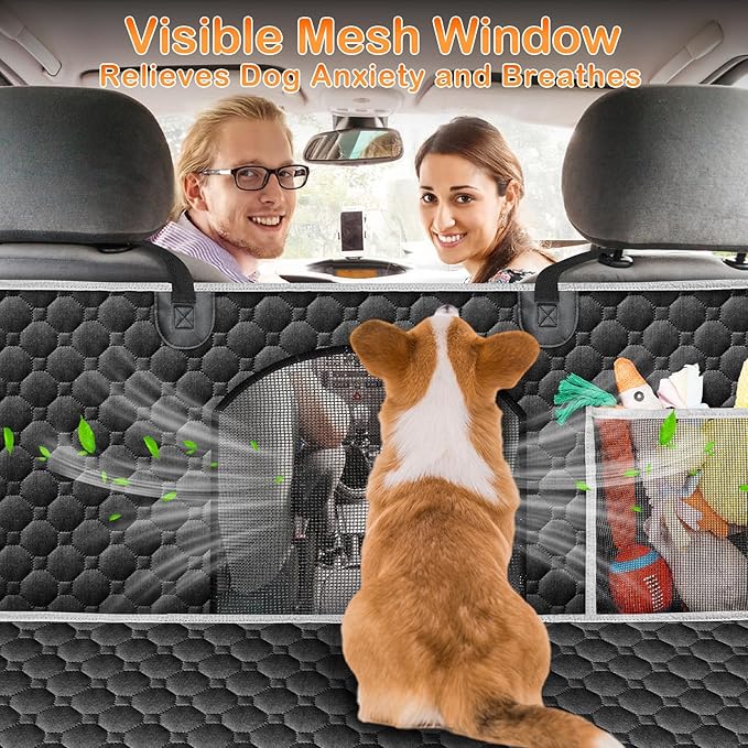 Mancro Back Seat Extender for Dogs with Detachable Mat,Hard Bottom Car Seat Cover for Dogs Supports 400lbs, Waterproof Dog Car Seat Cover for Back Seat, 600D Scratch-Proof Dog Hammock for Car,Black