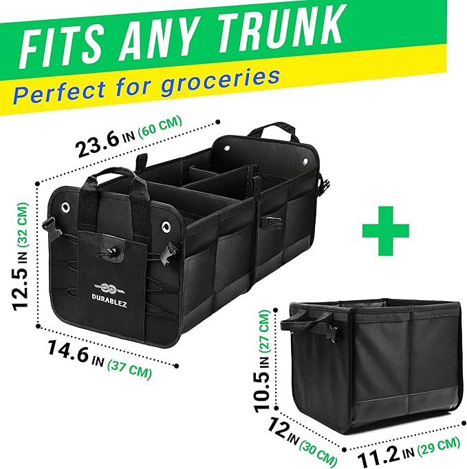 3-Section Car Trunk Organizer XL – Large Modular Auto Storage Bin, Foldable Multi-Compartment Cargo Organizer for Car Trunk, Heavy Duty 1680D Design – Black