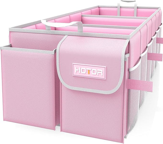 HOTOR Trunk Organizer for suv - Car Organizer, Foldable Trunk organizer for SUVs & Sedans, Sturdy Car Organization for Car Accessories, Tools, Sundries, Pink, 3 Compartments, 31.9"×12.6"×10.6"
